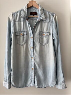 7 For All Mankind Chambray Shirt Womens M Lyocell Button Up - Denim Look